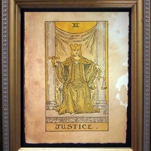 Justice Vintage Tarot Card Art Print Tea Stained